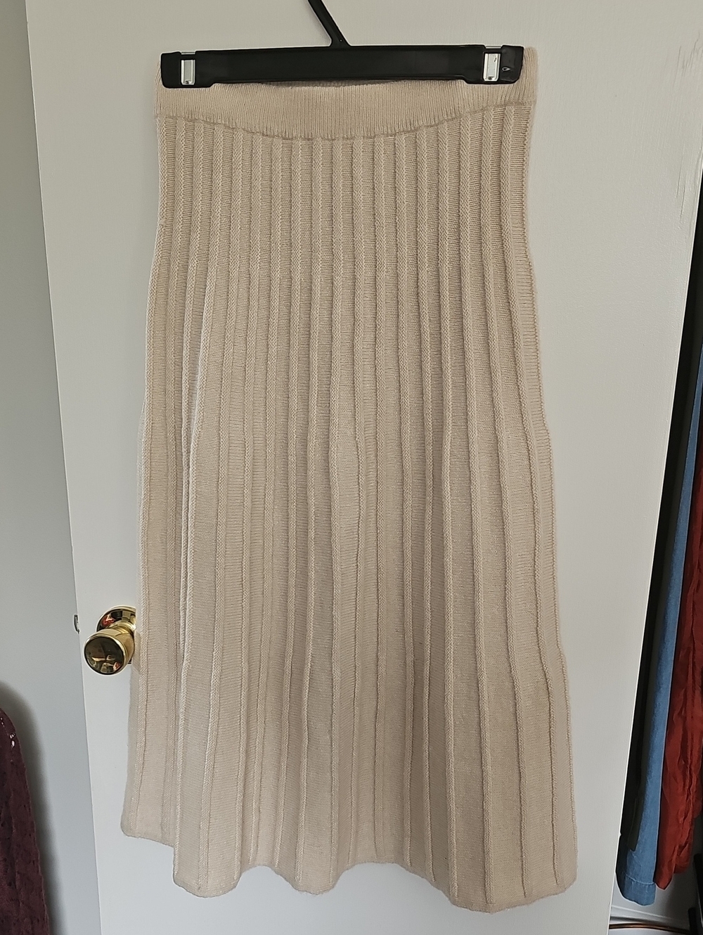 OAK + FORT Ribbed A-Line Midi Skirt in Beige Soft Size S
